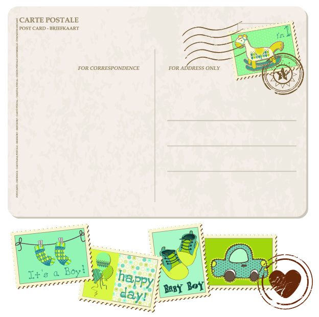 free vector Postcard with cartoon stamps 02 vector